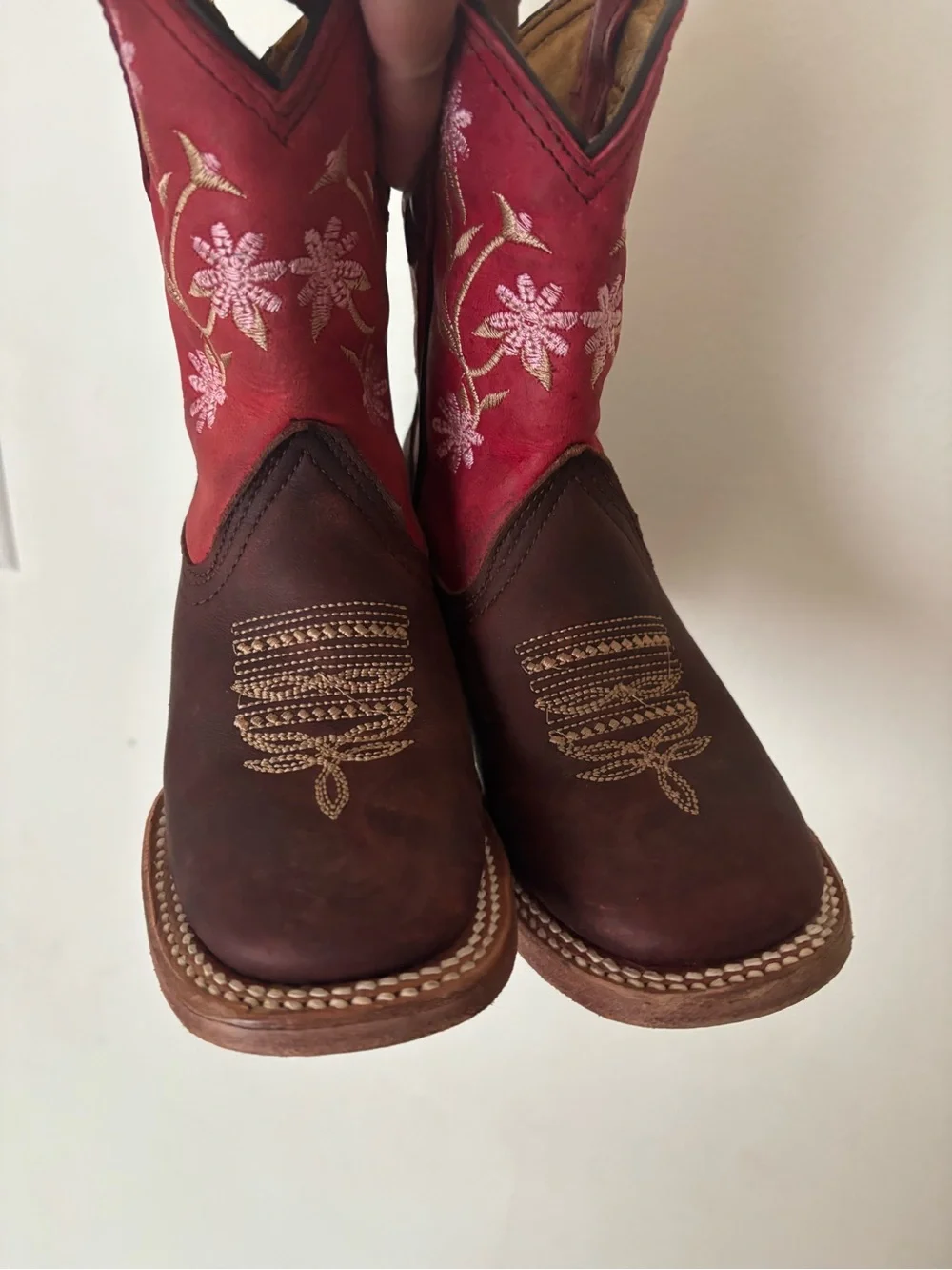 Girl Brown & Red Embroidered Western Boots